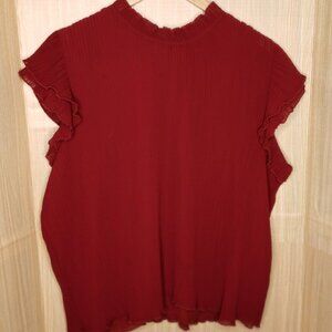 Gibson Womens Plus Maroon Pleated Cap Sleeve Blouse 3XL